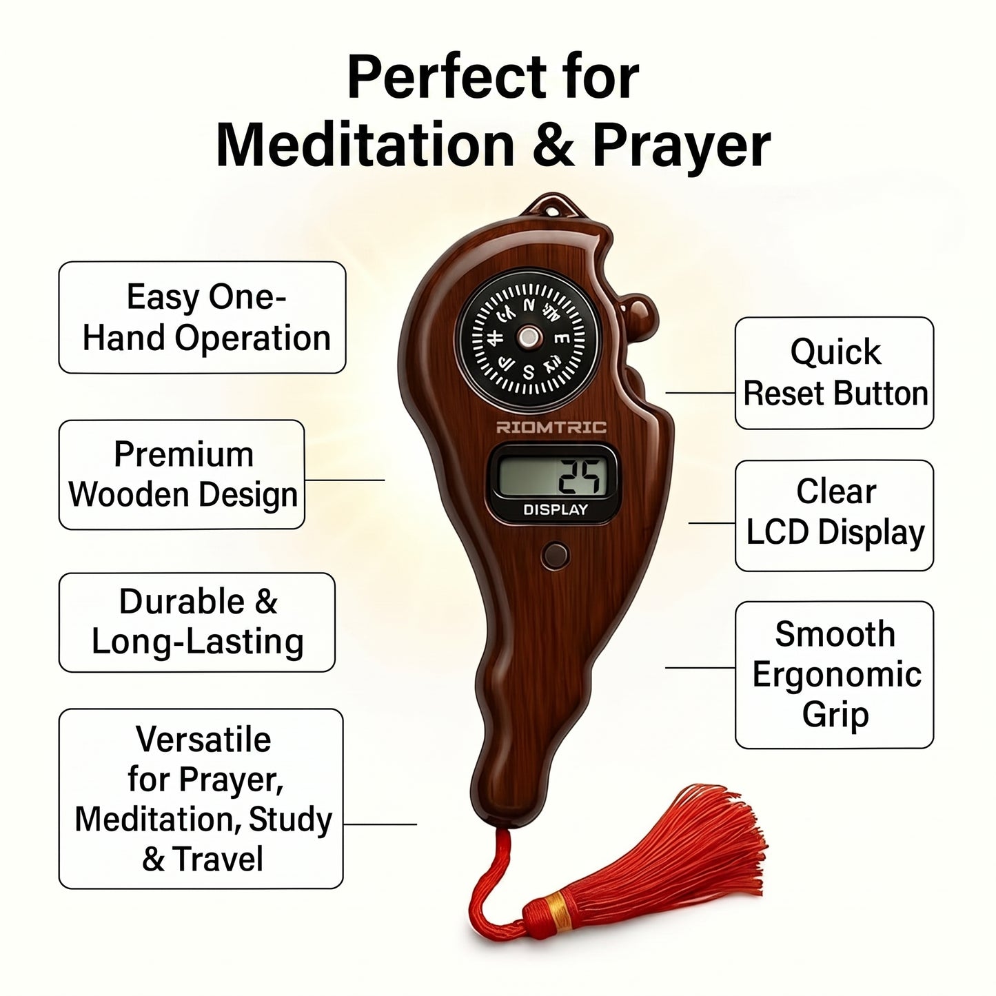 Digital Tasbih Counter – Wooden Body with Compass